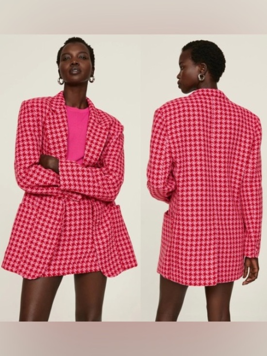 AFRM Jackets & Blazers - AFRM Sassy Blazer Pink Red Herringbone Oversized NWT Small